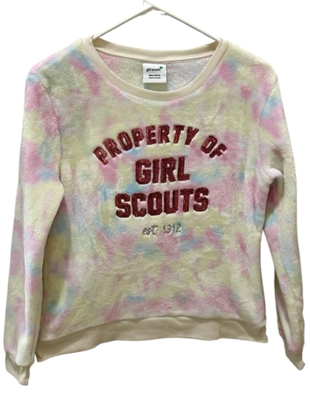 GIRL SCOUTS fleece sweatshirt size XL Girls youth tie dye yellow pink